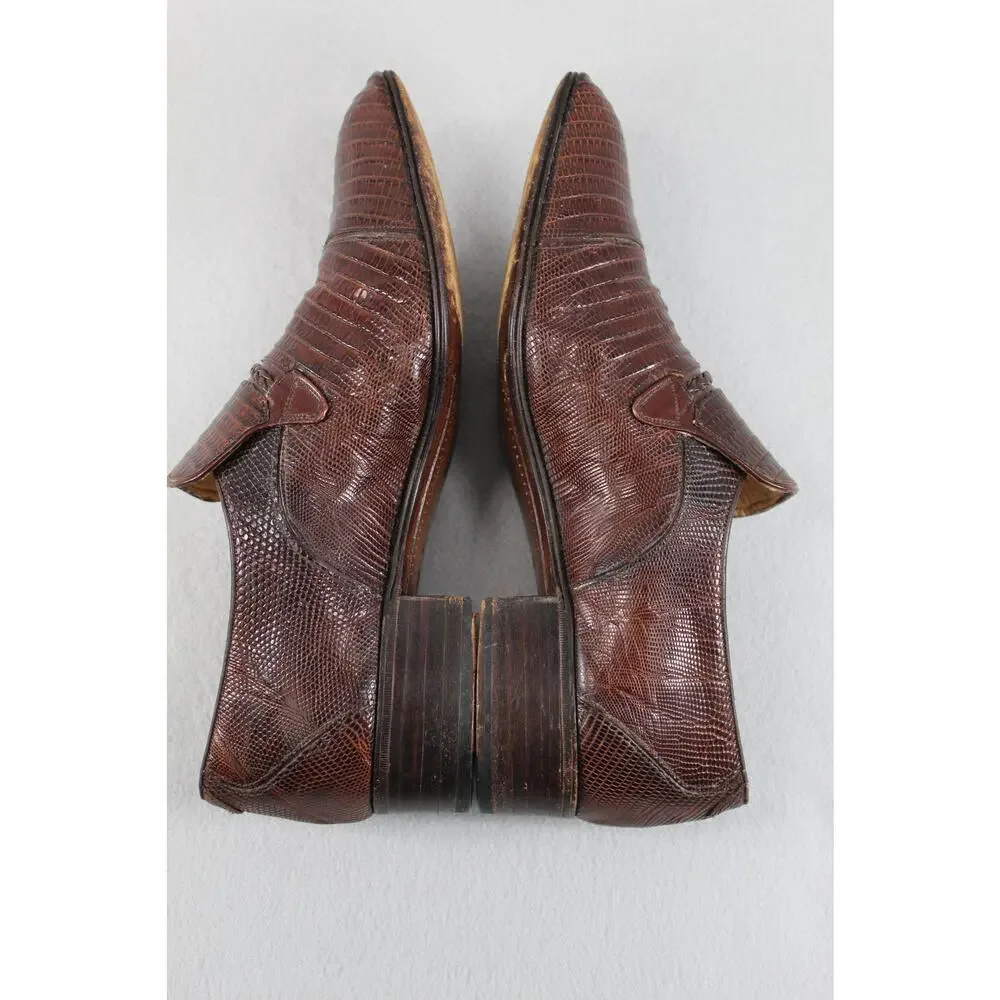Vintage Traversi by Fratelli Exotic Lizard Leather Loafers Men's 7.5 Dress Shoes